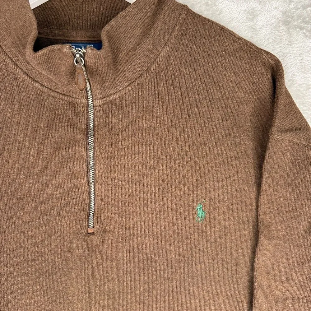 Polo Ralph Lauren Sweater Men 2XLT Tall 1/4 Zip Brown Cotton Pullover Pony Logo